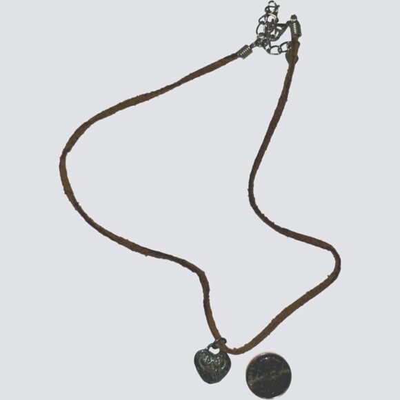 Silver Metallic Heart with Brown Leather and chain adjustable Necklace - Picture 4 of 4